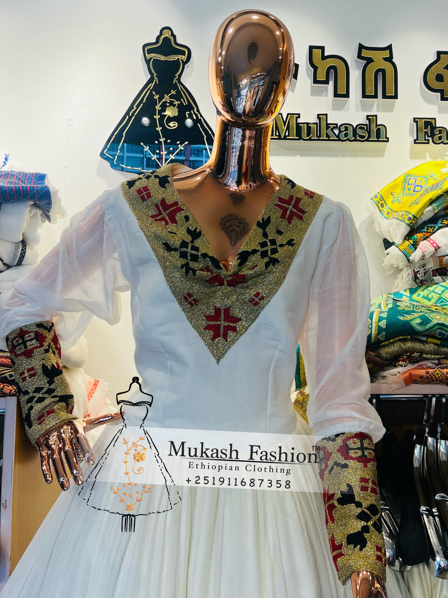 Mukash Fashion Ethiopian New Style Traditional Clothes New Meskel Habesha  Dress  Mukash Fashion