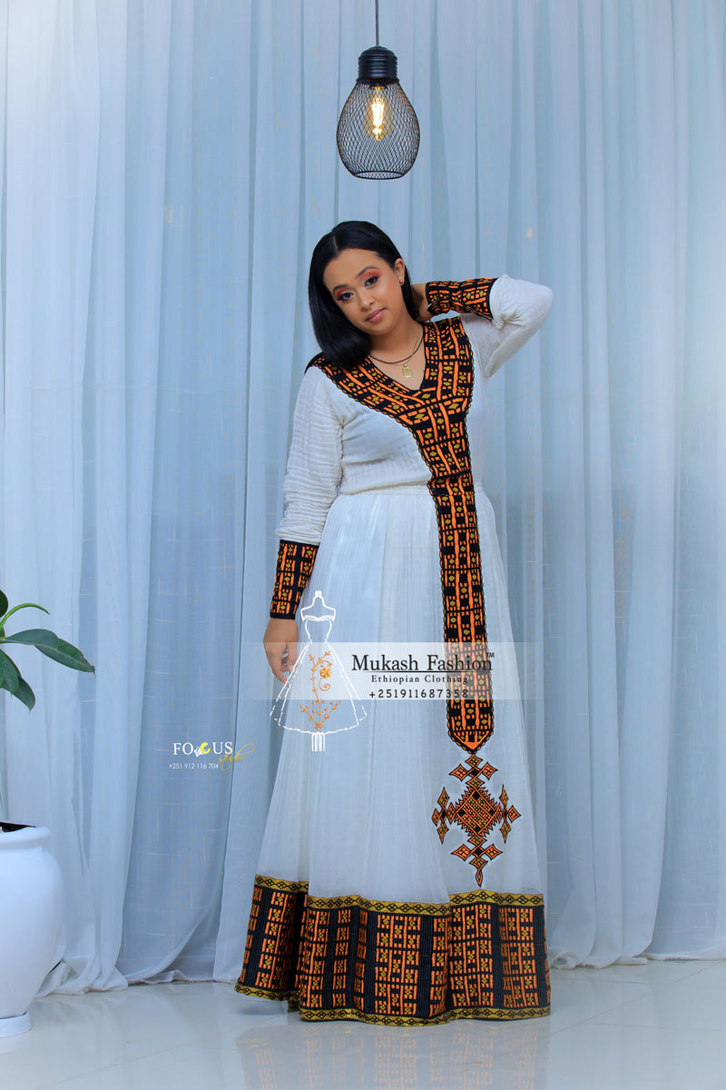 Golden Ferte tebeb Habesha Dress