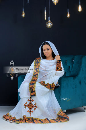 golden ferte tebeb habesha dress Mukash Fashion golden ferte tebeb habesha dress Mukash Fashion