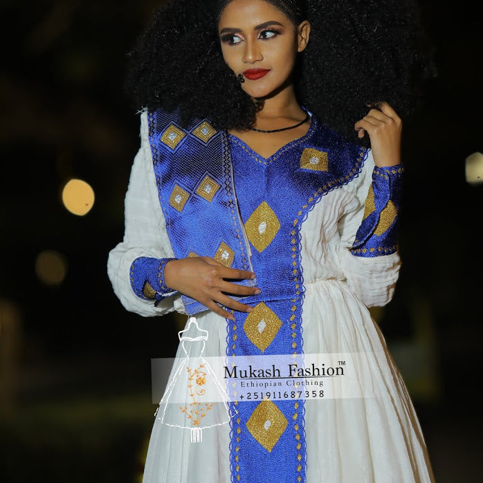 Blue Doka Ethiopian kemis 2021 Mukash Fashion Blue Doka Ethiopian kemis 2021 Mukash Fashion